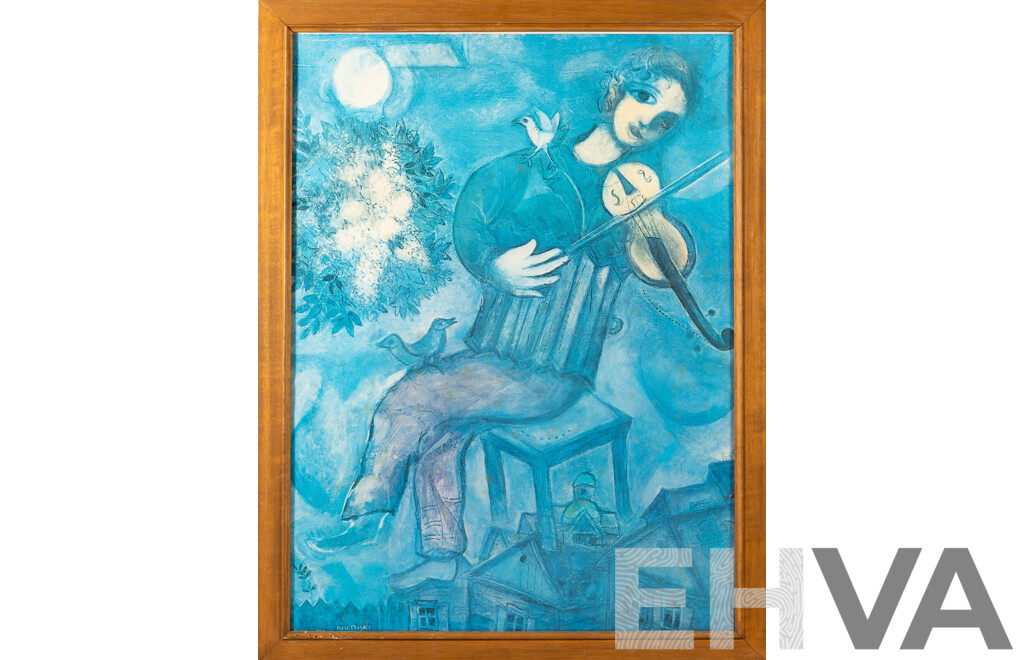 Mark Chagall, (20th Century, Russian-French,1887-1985), the Blue Violinist (Le Violoniste Bleu), Vintage Print of Original Painted by Chagall in 1947, 79 x 61 cm (frame)