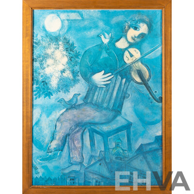 Mark Chagall, (20th Century, Russian-French,1887-1985), the Blue Violinist (Le Violoniste Bleu), Vintage Print of Original Painted by Chagall in 1947, 79 x 61 cm (frame) Mark Chagall, (20th Century, Russian-French,1887-1985), the Blue Violinist (Le Violoniste Bleu), Vintage Print of Original Painted by Chagall in 1947, 79 x 61 cm (frame)