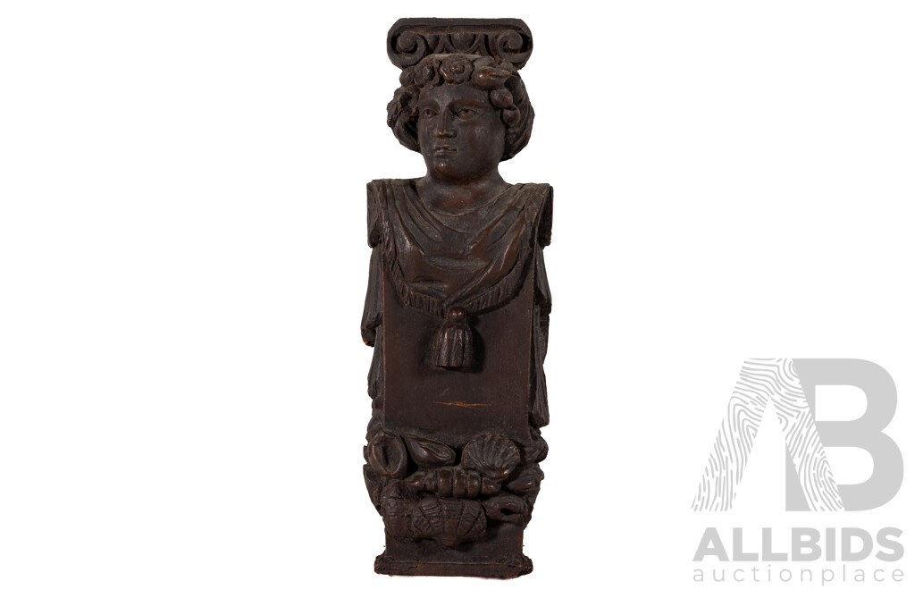 Artist Unknown, (20th Century), Beautiful Carved Wood Figural Pilaster, 36 cm (approx Height)