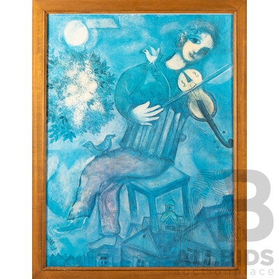 Mark Chagall, (20th Century, Russian-French,1887-1985), the Blue Violinist (Le Violoniste Bleu), Vintage Print of Original Painted by Chagall in 1947, 79 x 61 cm (frame)