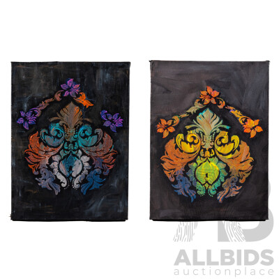 Martha Catalina Flores (20th Century, Mexican), Fleur De Lis Bouquet, Pair of Lovely Original Oil on Canvas, 30 x 23 cm (2)