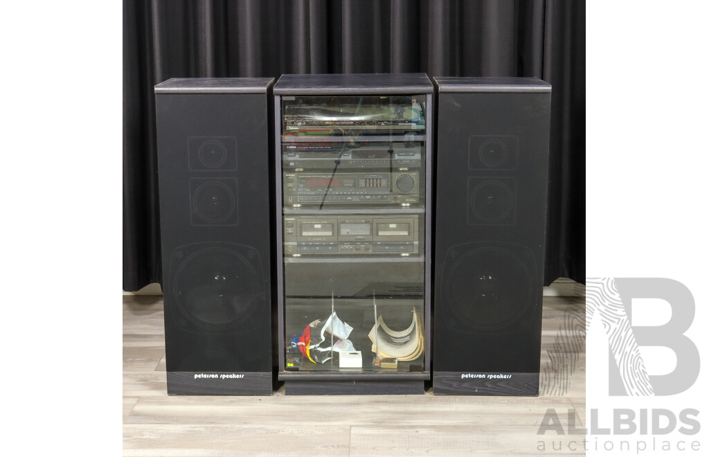 Four Piece Stereo Unit including Technics and Panasonic, in Cabinet with Pair of Peterson Floor Speakers