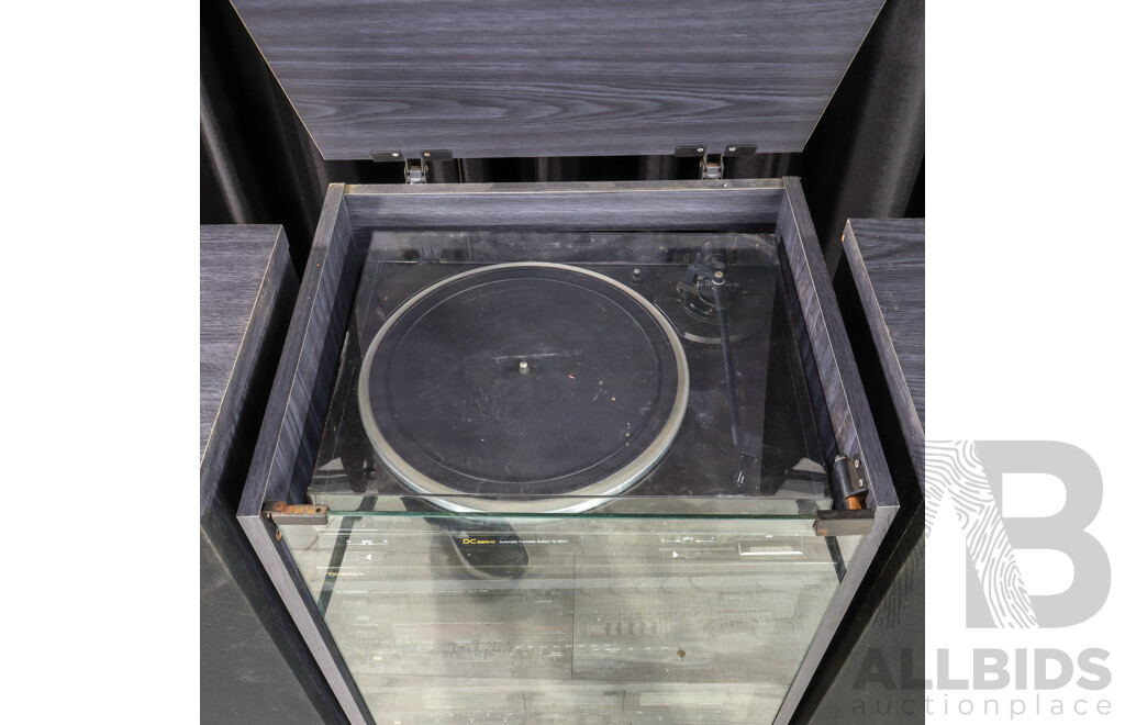 Four Piece Stereo Unit including Technics and Panasonic, in Cabinet with Pair of Peterson Floor Speakers