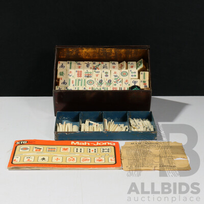 Mahjong Set with Bone and Bamboo Pieces in Tin by British Mahjong Association with Instruction Booklet