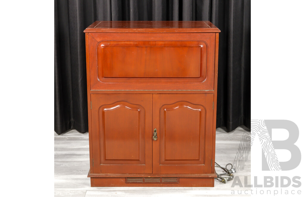 Mahogany Refrigerated Lift Top Bar Unit with Fall Front by Bell Bros Furniture