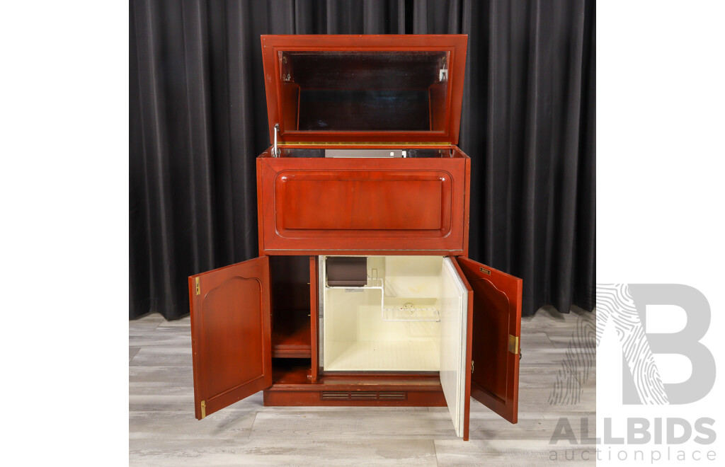 Mahogany Refrigerated Lift Top Bar Unit with Fall Front by Bell Bros Furniture