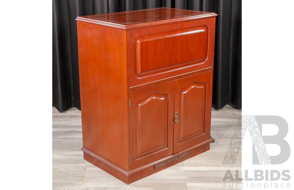 Mahogany Refrigerated Lift Top Bar Unit with Fall Front by Bell Bros Furniture
