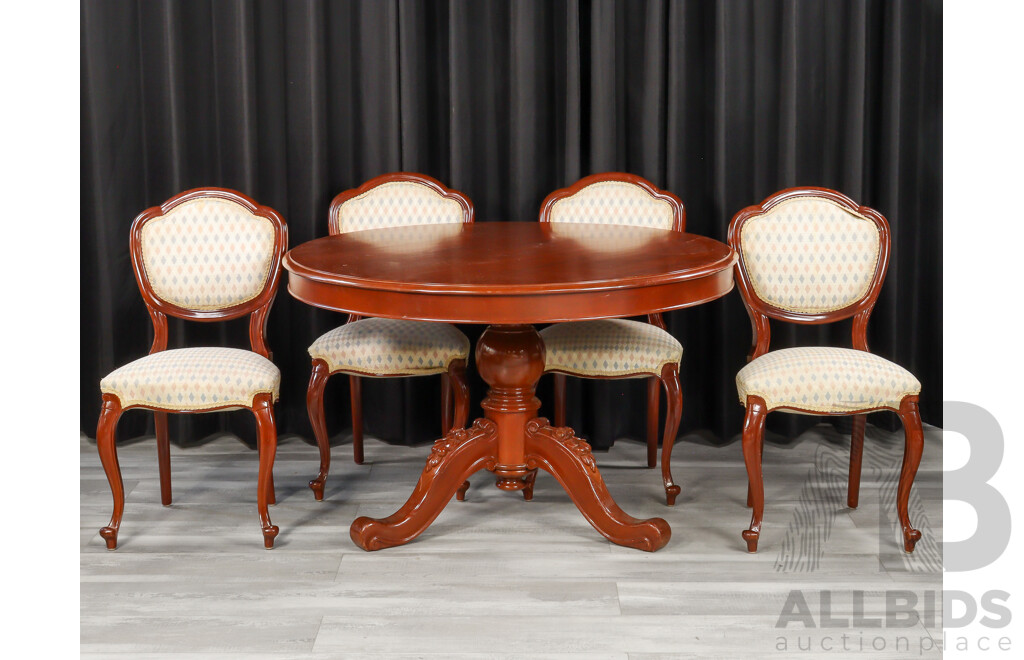 Mahogany Five Piece Dining Suite Inc Round Pedestal Table and Four Chairs by Bell Bros Furniture