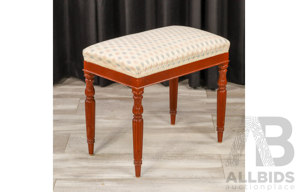 Mahogany Upholstered Top Footstool on Fluted Legs