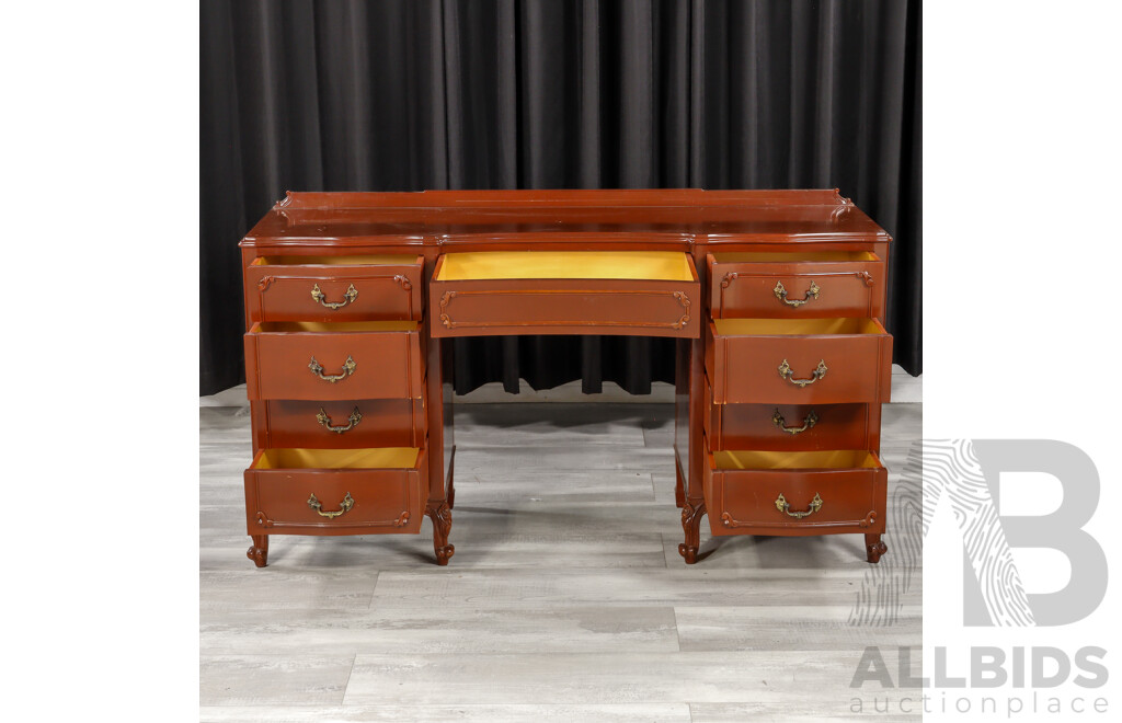 Mahogany Twin Pedestal Mirrored Back Dresser by Bell Bros Furniture