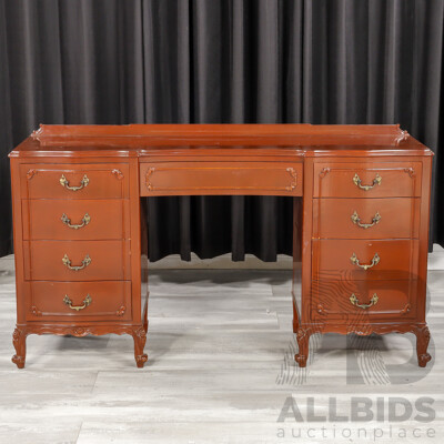 Mahogany Twin Pedestal Mirrored Back Dresser by Bell Bros Furniture