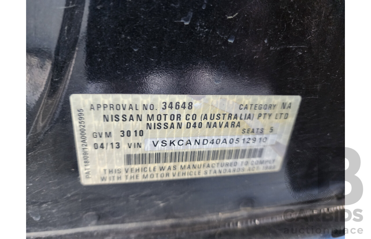 4/2013 Nissan Navara ST-X Blackline Edition (4x4) D40 MY12 Dual Cab P/Up Black 3.0L