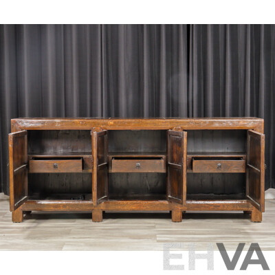 Large Chinese Timber Four Door Sideboard, Ex Silk Road Kingston
