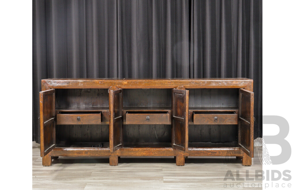 Large Chinese Timber Four Door Sideboard, Ex Silk Road Kingston