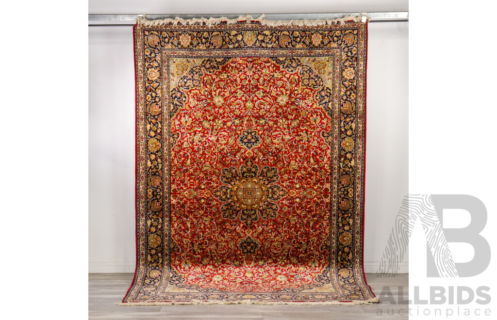Hand Knotted Persian Wool and Silk Blend Rug