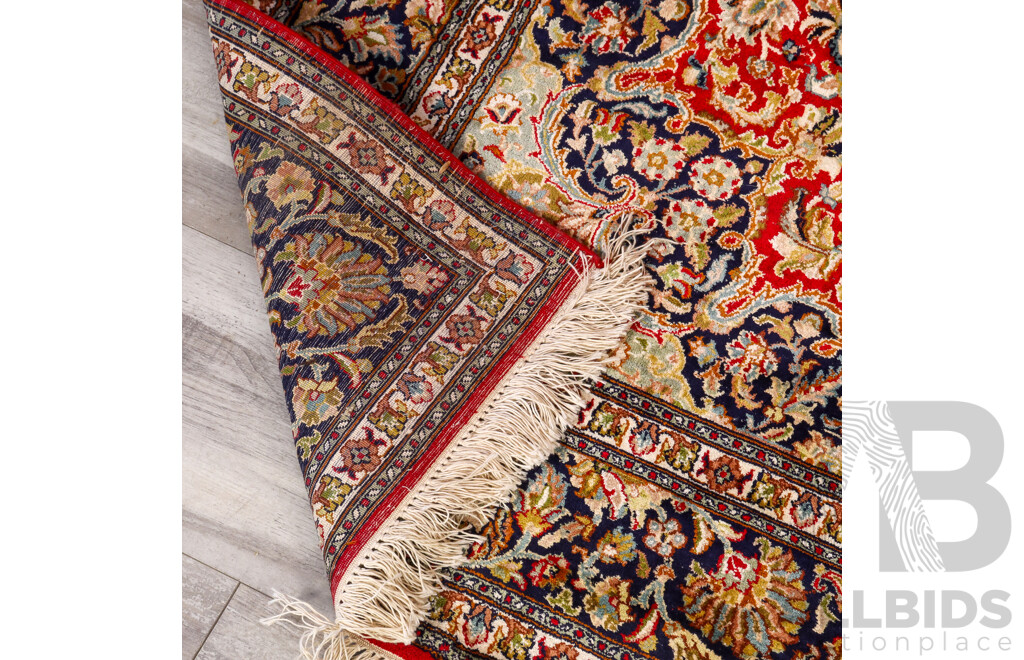 Hand Knotted Persian Wool and Silk Blend Rug