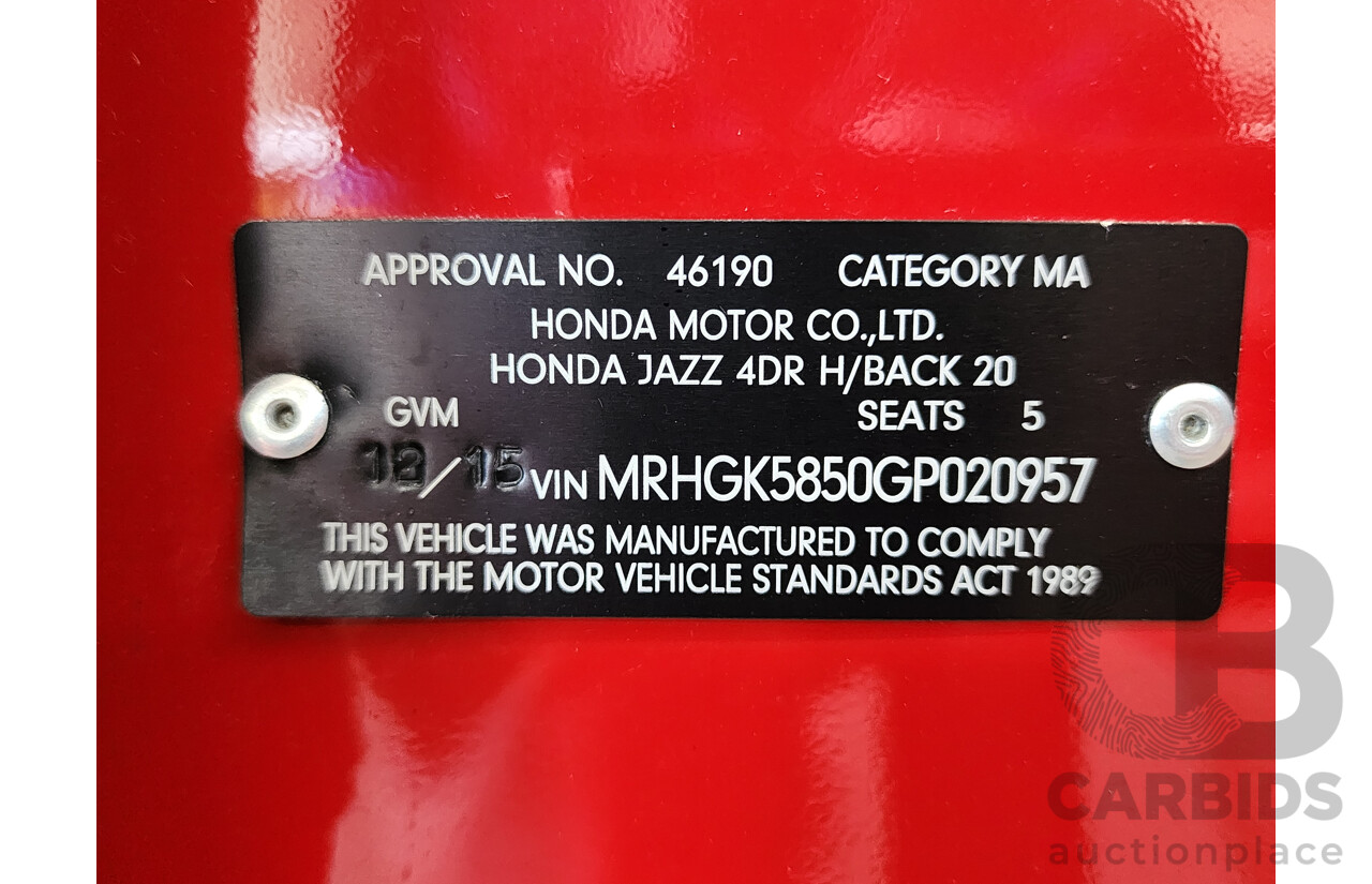 12/2015 Honda Jazz VTi GK MY15 5d Hatchback Red 1.5L