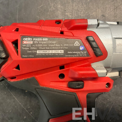 OZITO Power Xchange Power Tools - Impact Driver ,Cordless Drill, Workshop Blower, Cordless Blower with 4 Batteries and 1x Charger