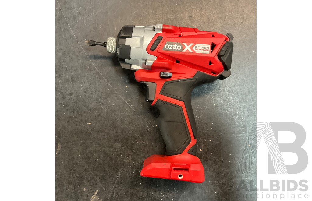 OZITO Power Xchange Power Tools - Impact Driver ,Cordless Drill, Workshop Blower, Cordless Blower with 4 Batteries and 1x Charger