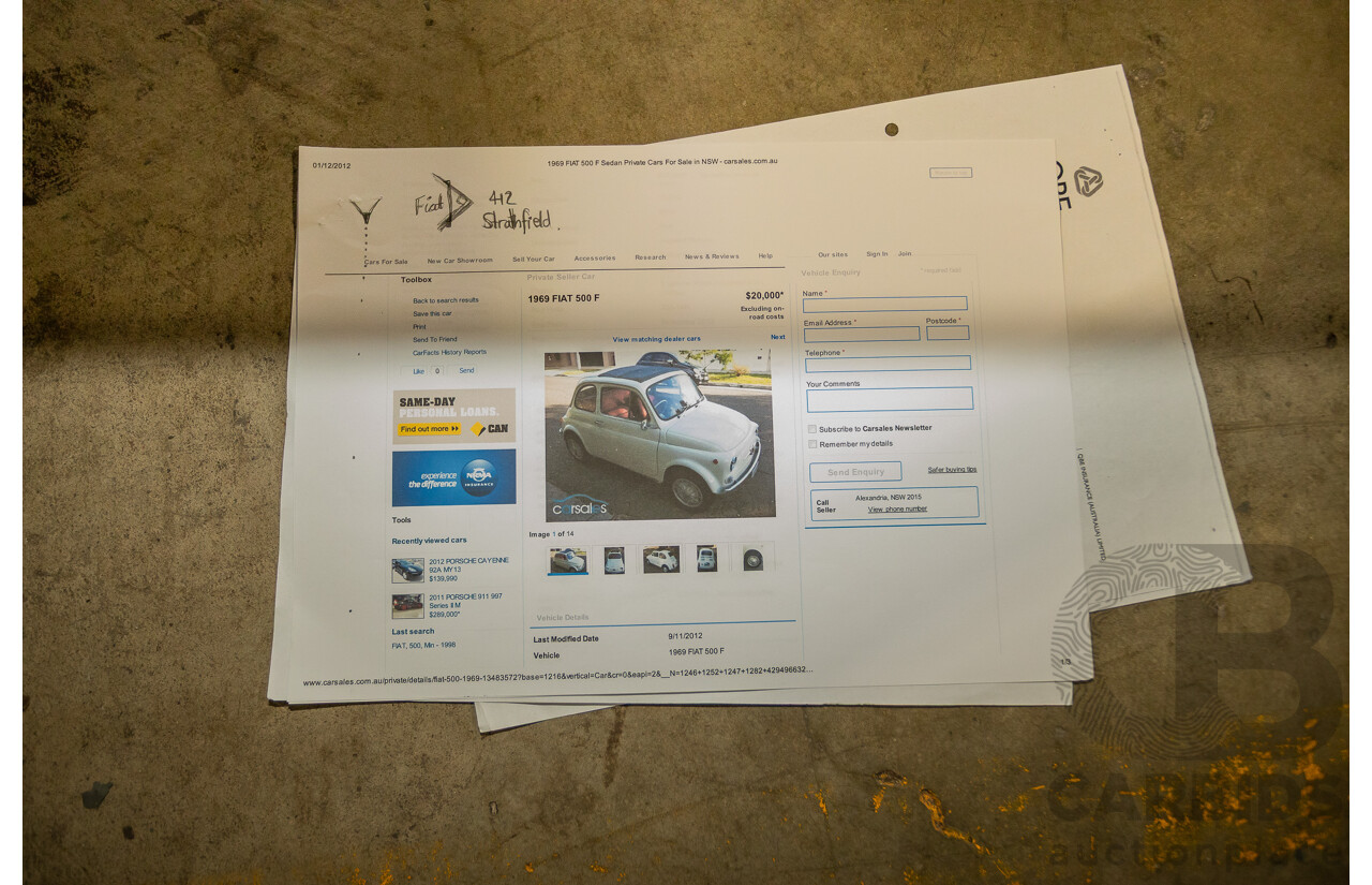 1/1969 Fiat 500 F Sun-Roof 2d Sedan White 0.5L