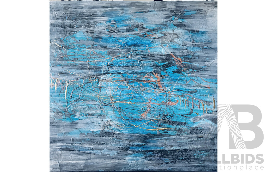 LIVE AUCTION 6 - Margaret Dimoff, ''Stormy'' Inspired by Coastal Living, Acrylic Mixed Media, 1200cm X 1200cm - Valued at $4,500
