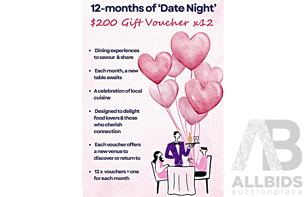 LIVE AUCTION 8 - 12 Months of Date Night for Two - Valued at $2,400