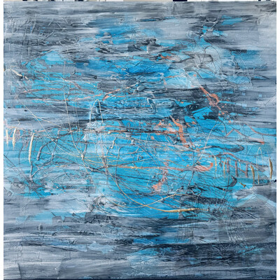 LIVE AUCTION 6 - Margaret Dimoff, ''Stormy'' Inspired by Coastal Living, Acrylic Mixed Media, 1200cm X 1200cm - Valued at $4,500