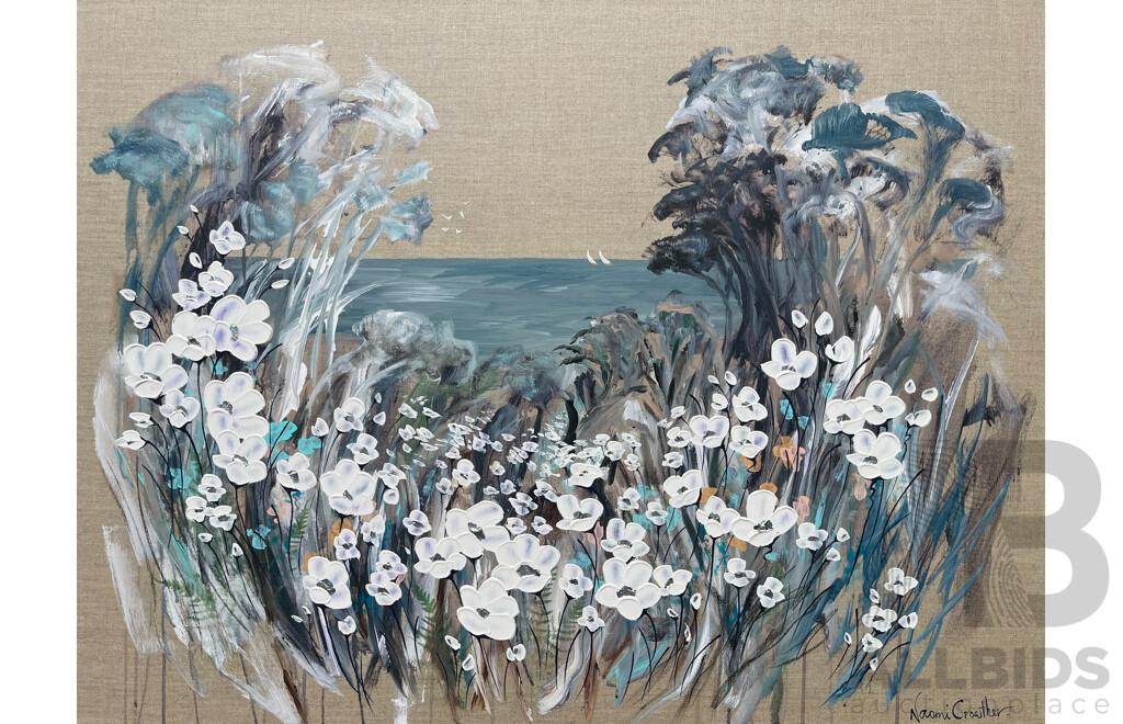 L10 - Naomi Crowther (1973-), ''Poppies by the Sea'', Acrylic, Enamel and Impasto on Pure Linen, with Signed Certificate of Authenticity, 101.6cm X 76cm (Painting) - Valued at $1,800