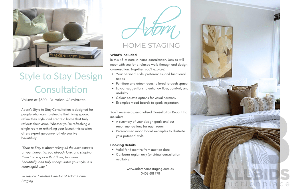 L11 - Home Styling Consultation voucher from Adorn Home Styling - Valued at $350