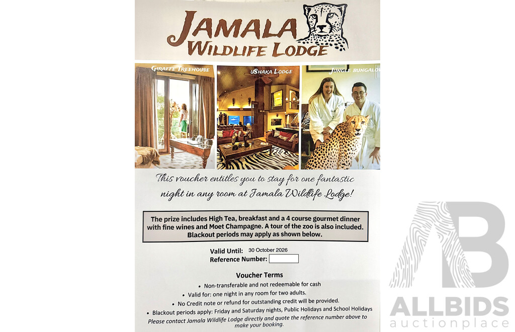 L13 - 1 Night Stay in Any Room at Jamala Wildlife Lodge for Off-Peak Season Stay - Valued at $2,300