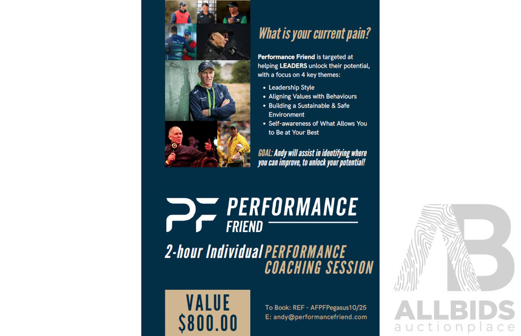 L14 - 2 Hour Individual Performance Coaching Session with Andy Friend - Valued at $800