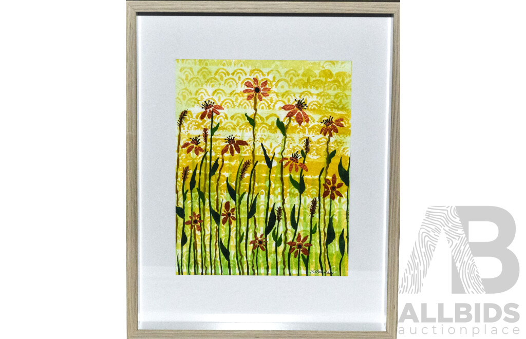 Sharon Davis, ''Field of Sunshine'', Watercolour, 30cm X 37.5cm (framed)