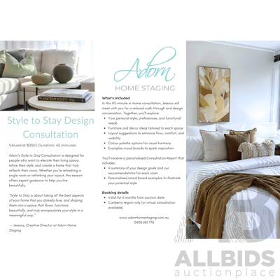 L11 - Home Styling Consultation voucher from Adorn Home Styling - Valued at $350