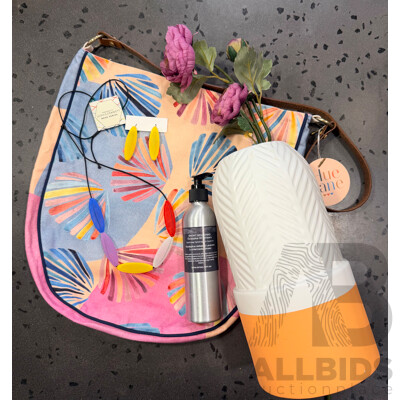 L39 - Designer Bag, Vase & Jewellery Bundle - (Hue Lane, Mister Moss, Workshop 85) - Valued at $430
