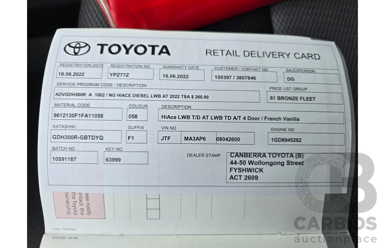 05/2022 Toyota Hiace LWB GDH300R 4d Van French Vanilla White Turbo Diesel 2.8L