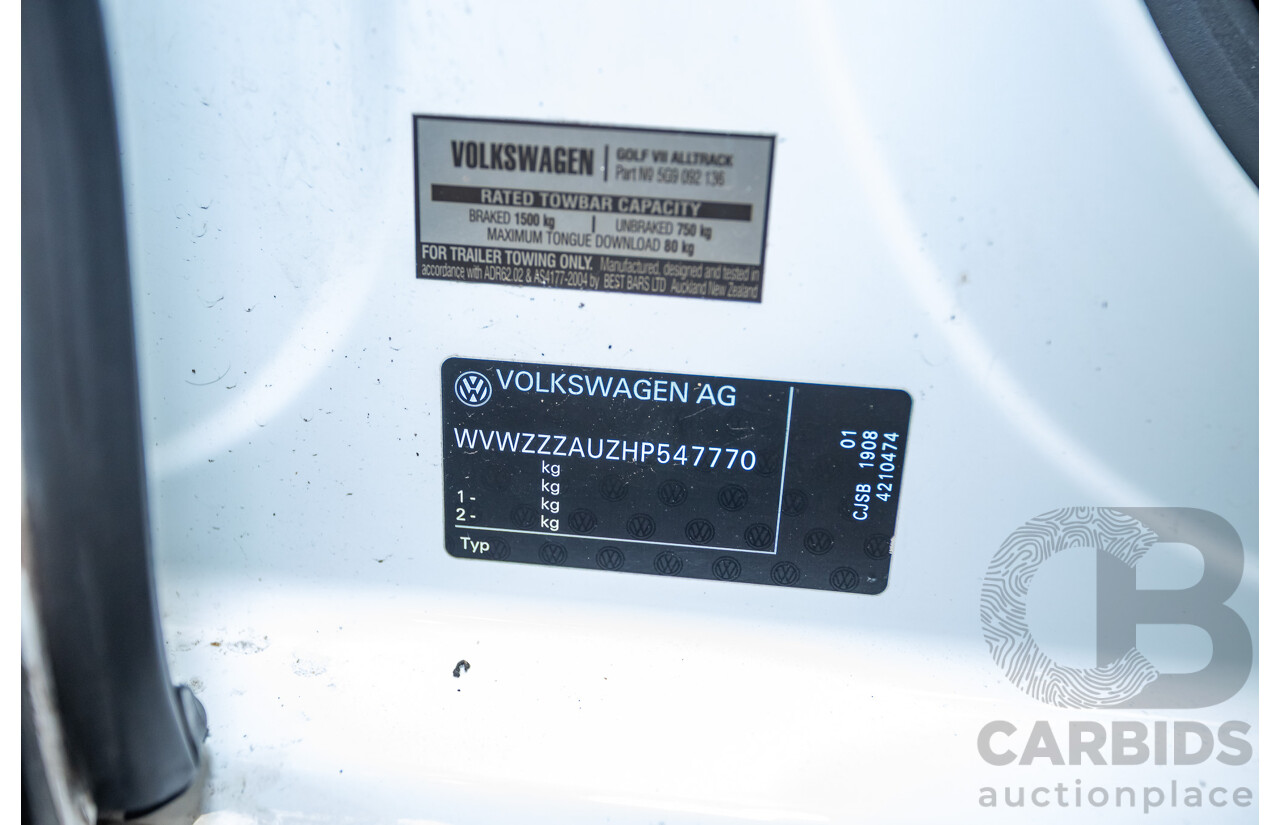 02/2017 Volkswagen Golf Alltrack 132 TSI (AWD) AU MY17 4D Wagon Pure White Turbo 1.8L