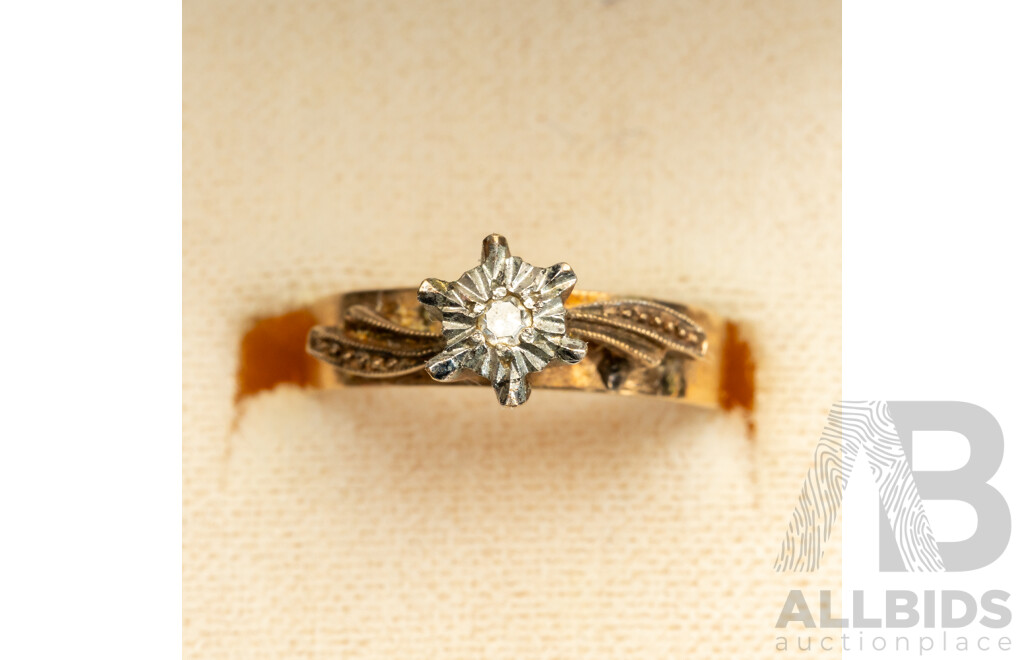 9ct Vintage Engagement Style Ring, Circa 1970, Est TDW 0.02ct, Size L, 2.34 Grams