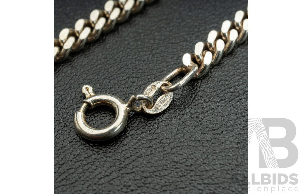NEW - Italian Made Sterling Silver Flat Curb Link Bracelet, 21cm, 8.85 Grams