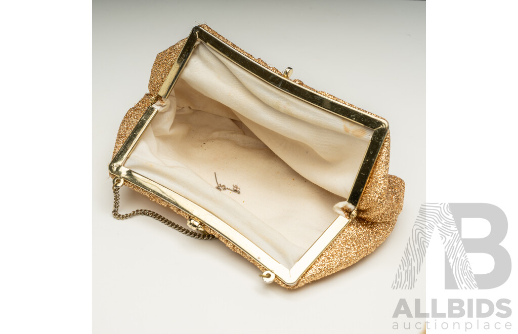 Vintage Collection of Smalls with Kangaroo Fur Clutch, Unused Manicure Set in Leather Embossed Case & Glomesh Style Purses