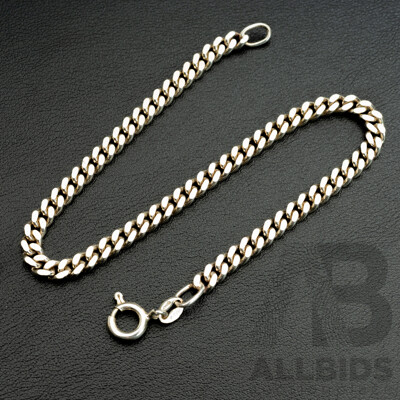NEW - Italian Made Sterling Silver Flat Curb Link Bracelet, 21cm, 8.85 Grams