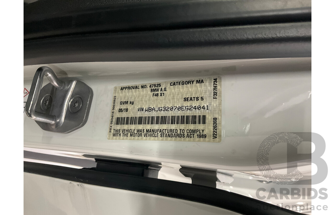 05/2018 BMW X1sDrive20i (FWD) F48 MY18 4d Wagon Alpine White Turbo 2.0L