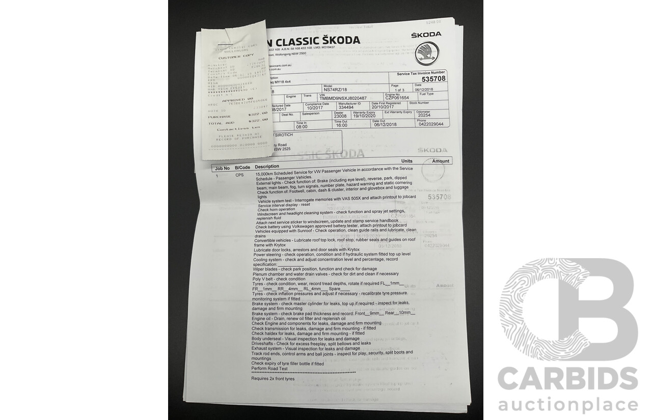 10/2017 Skoda Kodiaq 132 TSI (4x4) NS MY18 4d Wagon Candy White Turbo 2.0L - 7 Seater