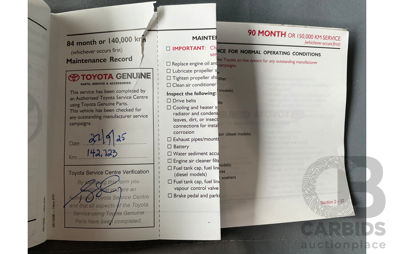 7/2009 Toyota Hilux Workmate TGN16R 08 Upgrade C/Chas White 2.7L