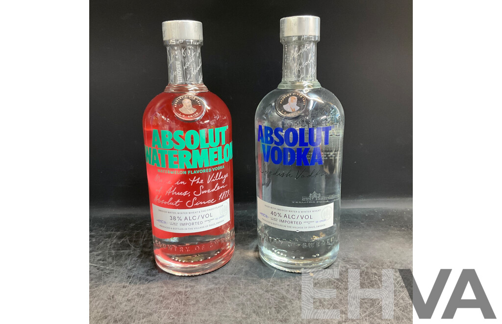 Absolut Vodka 700ml & Absolut Watermelon 700ml - Lot of 2