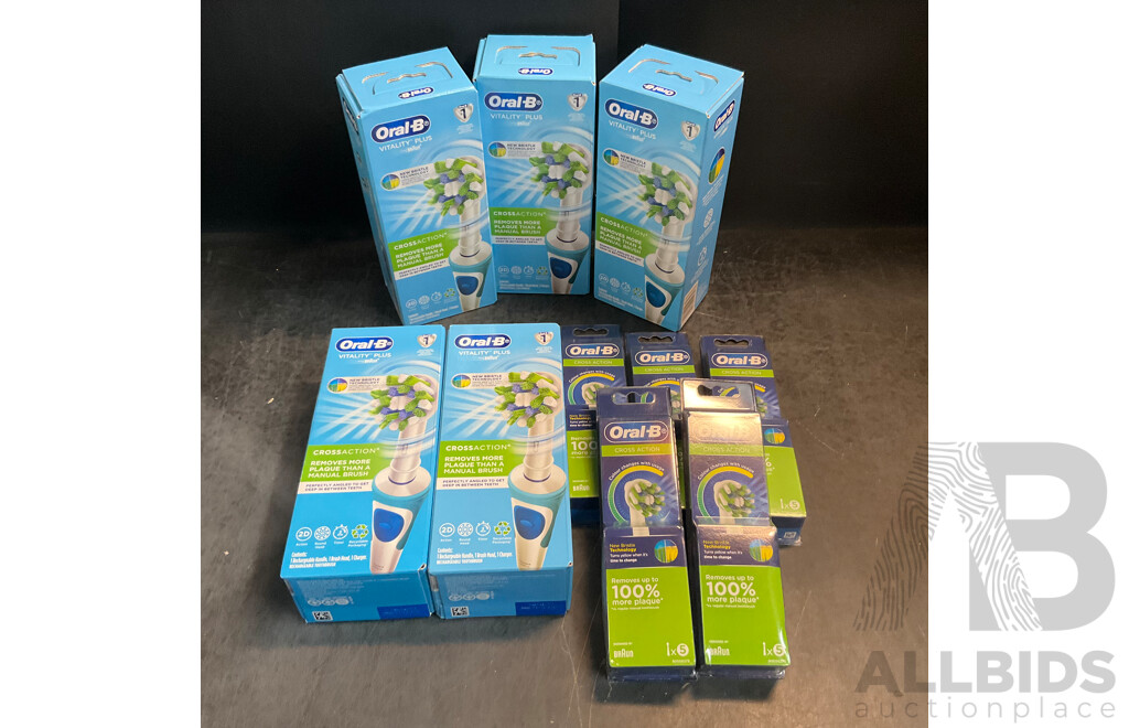 Oral-B Vitality Plus Cross Action Rechargeable Toothbrush X5 & Brush Heads 5 Packs X5 - Lot of 10