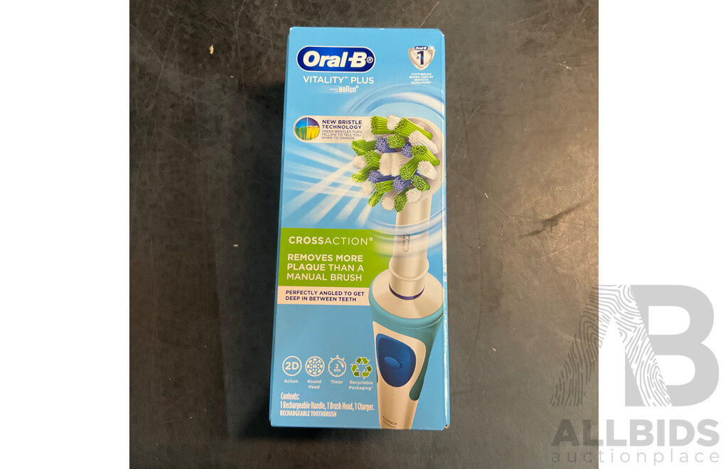 Oral-B Vitality Plus Cross Action Rechargeable Toothbrush X5 & Brush Heads 5 Packs X5 - Lot of 10
