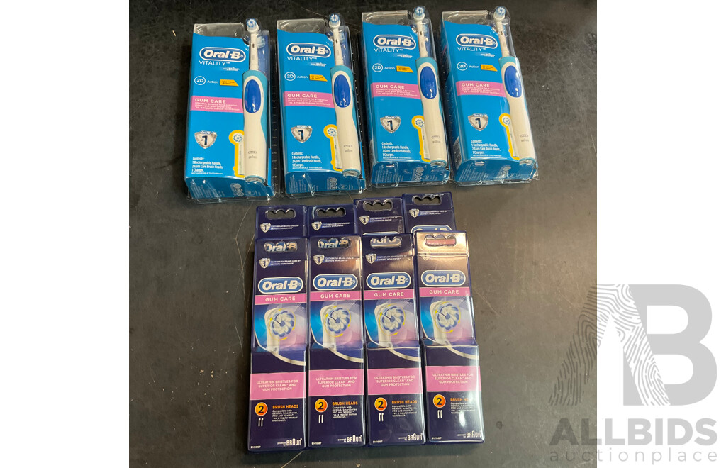 Oral-B Gum Care Rechargeable Toothbrush X4 & Brush Heads 2 Packs X8 - Lot of 12