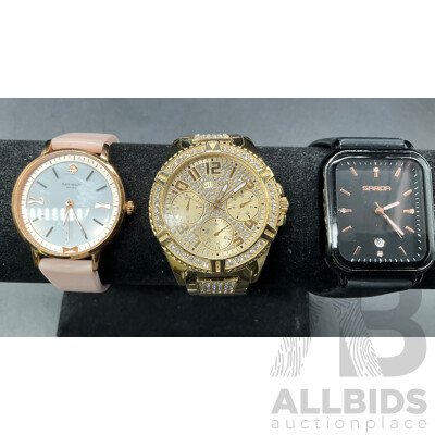 GUESS Lady Frontier Gold-tone Watch (W1156L2) Watch, SANDA Watch and KATE SPADE Watch - Lot of 3
