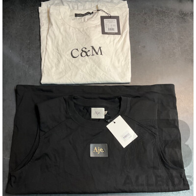 Huntington C&M White Tee Size 12 & Aje Black Vest Size L - Lot of 2