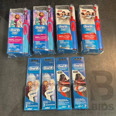 Oral-B Kids Stages Power Star Wars/ Frozen Rechargeable Toothbrush and Brush Head 2packs - Lot of 8